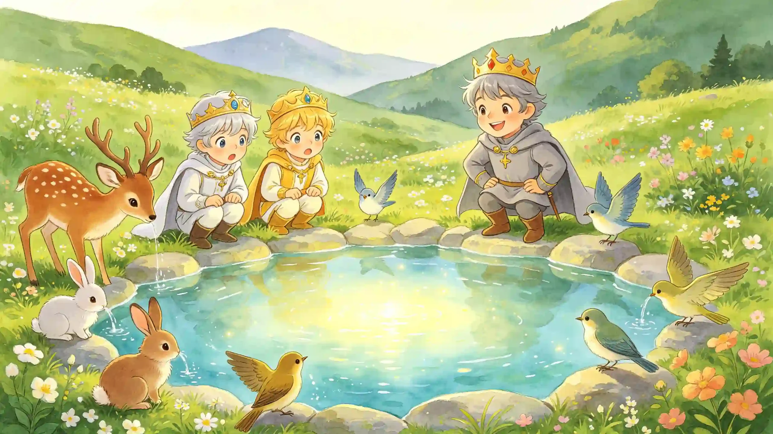 Illustration 2: The Gray Prince Finds the Glowing Spring