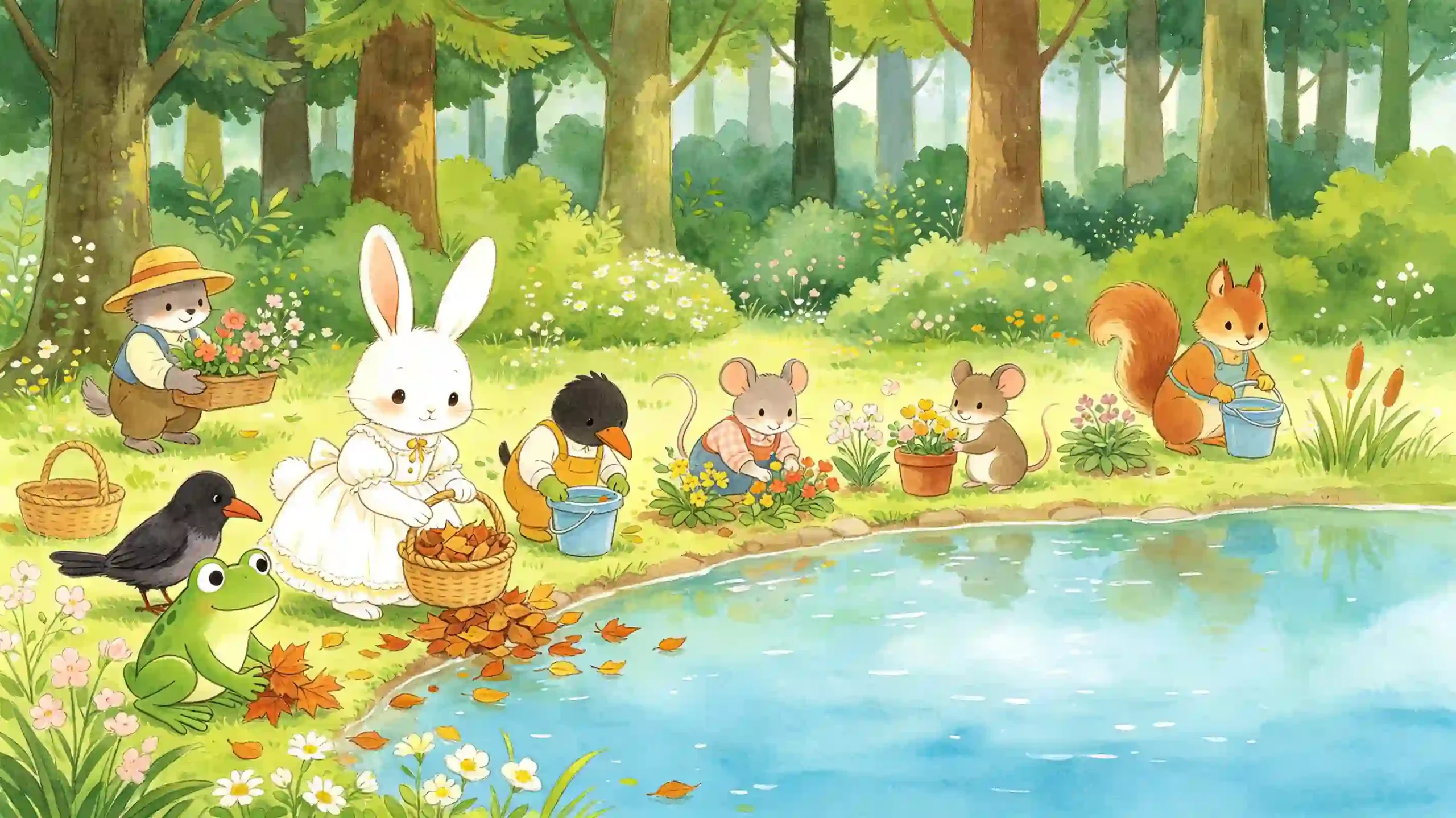 Illustration 2: The White Rabbit Princess Guards the Lake with Everyone